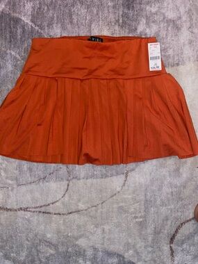 Ing Rust-Orange Pleated Mini Skirt